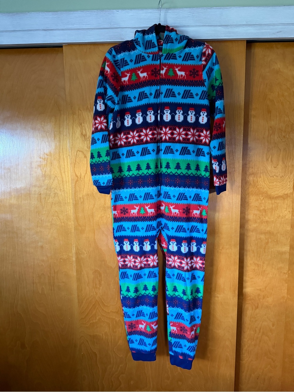 ALDI Holiday Fleece Onesie Pajamas Small - Blue Multi